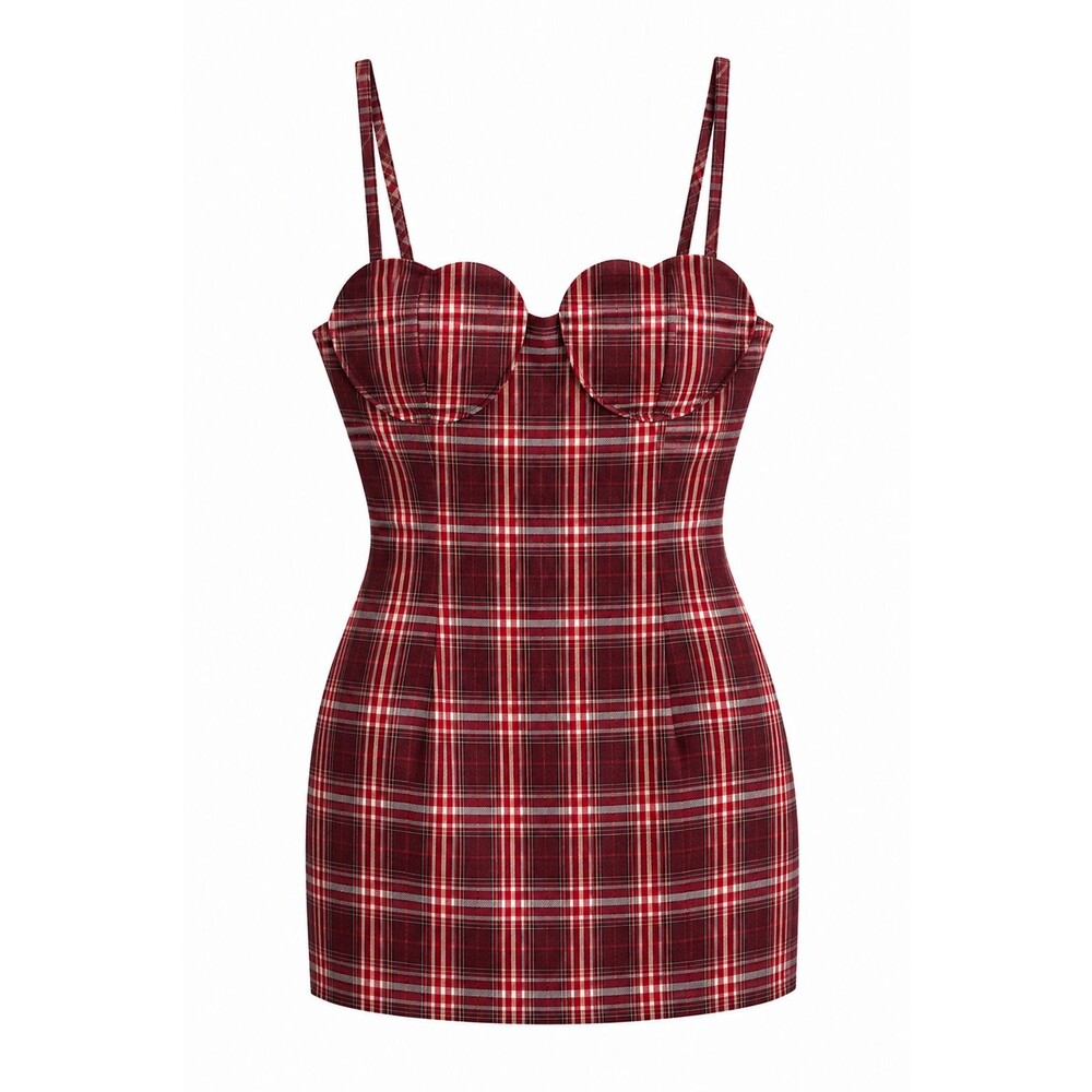 Forever 21 Womens Burgundy Plaid Bustier Corset Mini Dress Grunge Y2K Size L